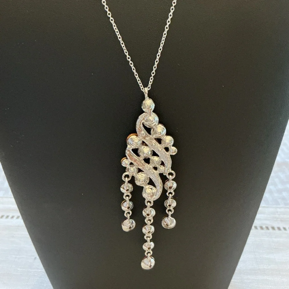 Pink Rhinestone Silver Tone Pendant Necklace and Earring Set